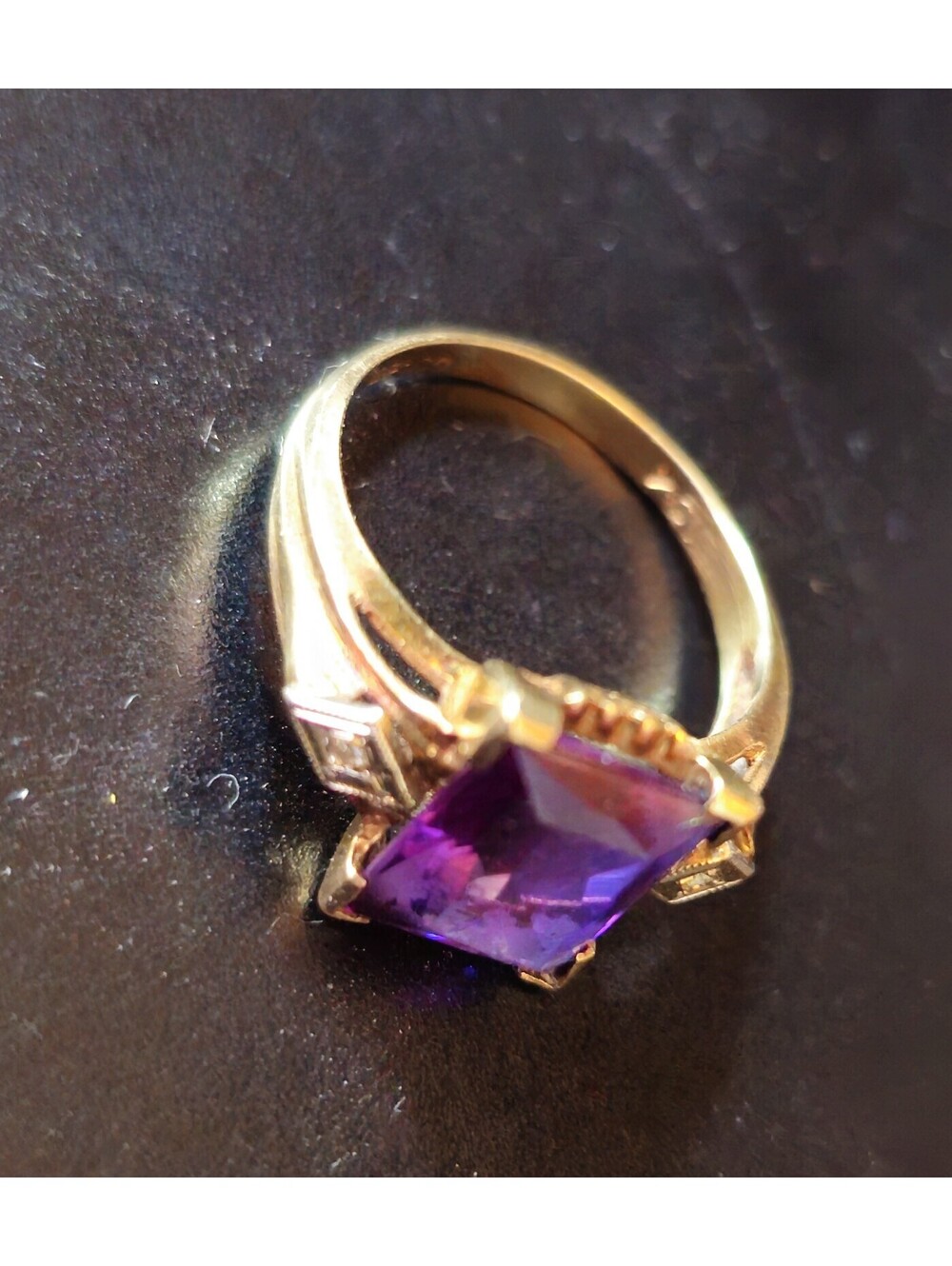 Vintage SP CO 10K Gold 2.5 ct Purple Amethyst & Diamond Art Deco Ring Sz 6 - Picture 9 of 13
